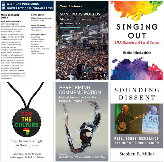 Collage of covers of volumes published in the Michigan University Press 